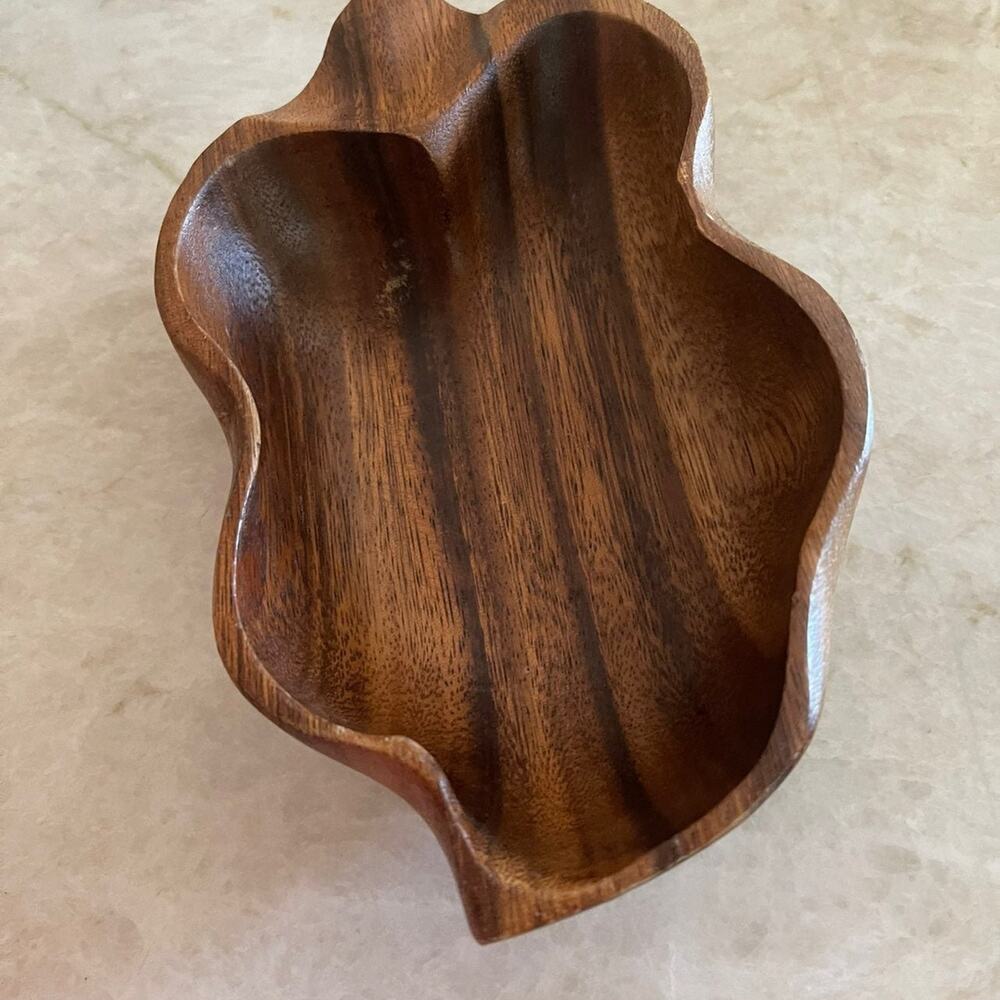 Vintage Monkeypod wood leaf shaped bowl
